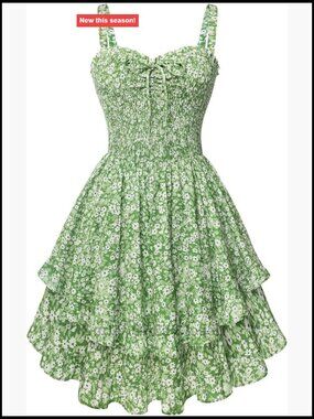 Smocked Floral Sundress Women Teens Summer Ruffle Mini Dress with Pockets